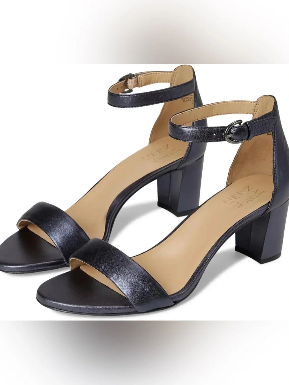 Naturalizer Vera block heel sandal ankle strap flexible sole French navy 10 N